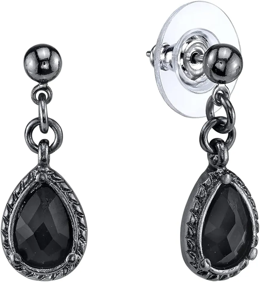 1928 Jewelry Black Victorian Inspired Petite Teardrop Earrings