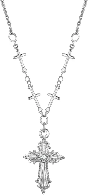 1928 Jewelry Crystal Accent Cross Pendant Necklace For Women 16"   3" Extender