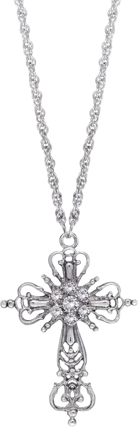 1928 Jewelry Crystal Cross Pendant Necklace For Women 30 Inches