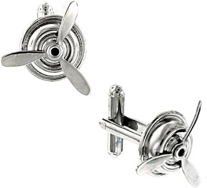 1928 Jewelry Mens Silver Tone Vintage Airplane Propeller Cufflinks