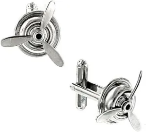 1928 Jewelry Mens Silver Tone Vintage Airplane Propeller Cufflinks