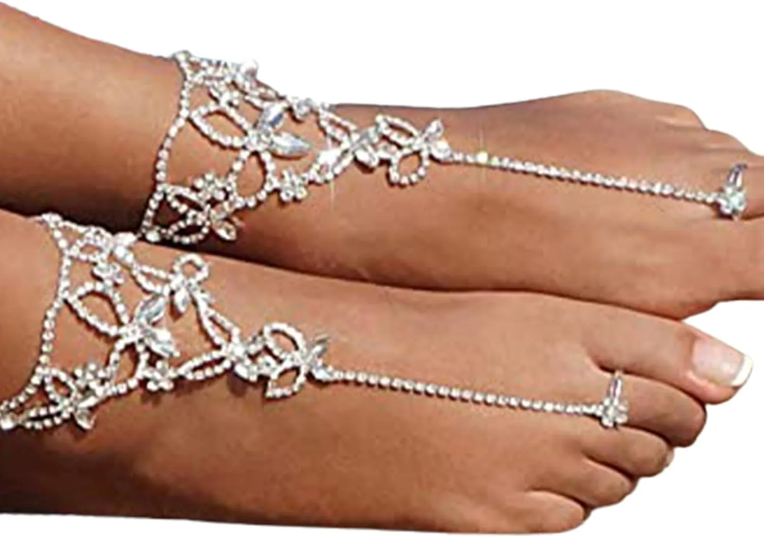 1Pair Bridal Wedding Rhinestone Barefoot Sandals Foot Chain Jewelry Bikini Crystal Leg Bracelet Toe Ring Jewelry Summer Beach Rhinestone High Heel Anklet Shoe Chain for Women