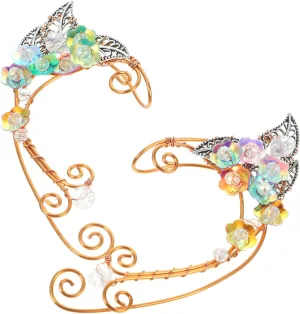 1Pair Flower Elf Ear for Women Non Pierced Clip Earrings Handmade Fairy Jewelry for Parties Weddings and Daily Wear Unique Flower Design Eye Catching Ear Cuff Wraps
