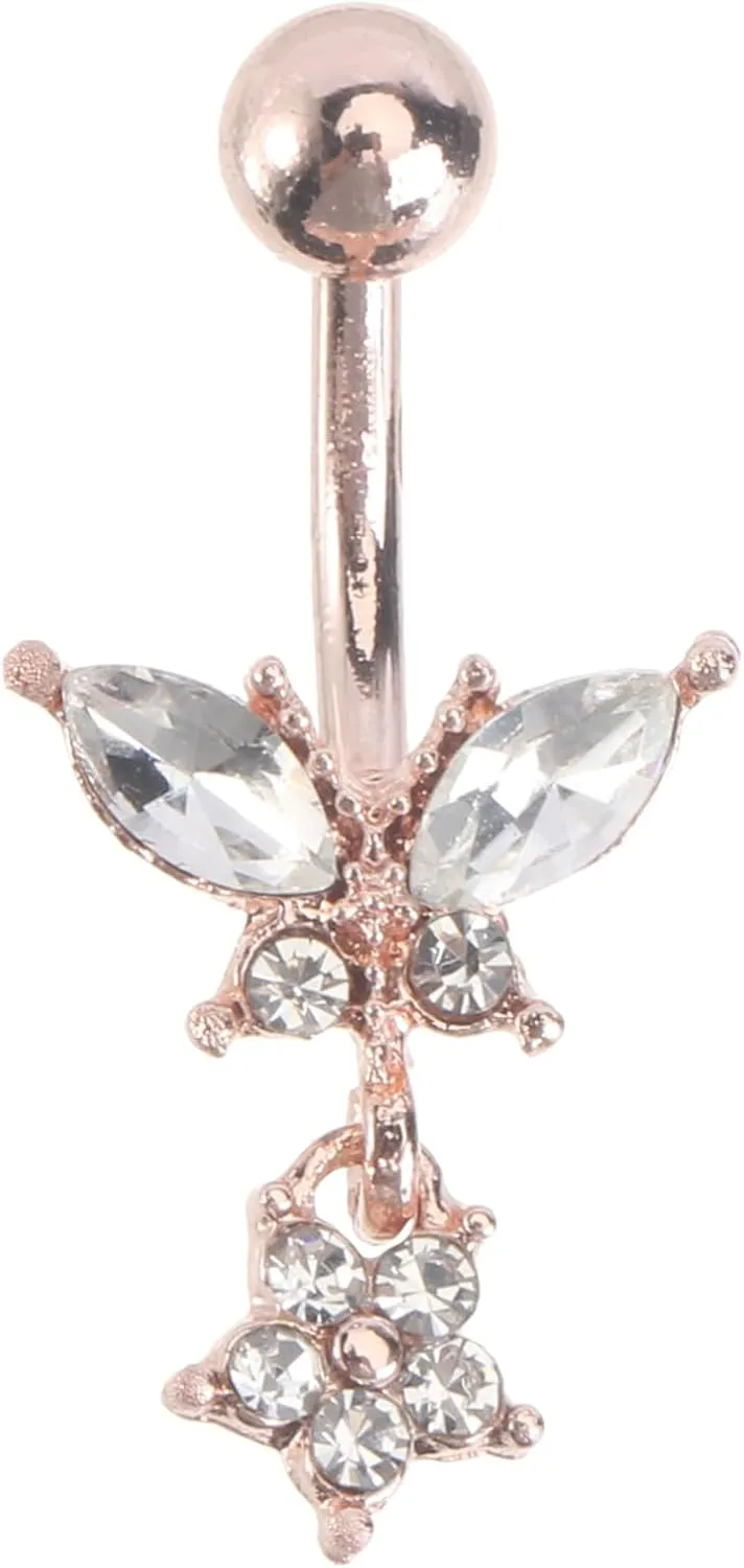 1Pc Butterfly Belly Button Ring with Rhinestone Detail Eye Catching Piercing Jewelry for Parties Dances Street Photography present for Belly Ring