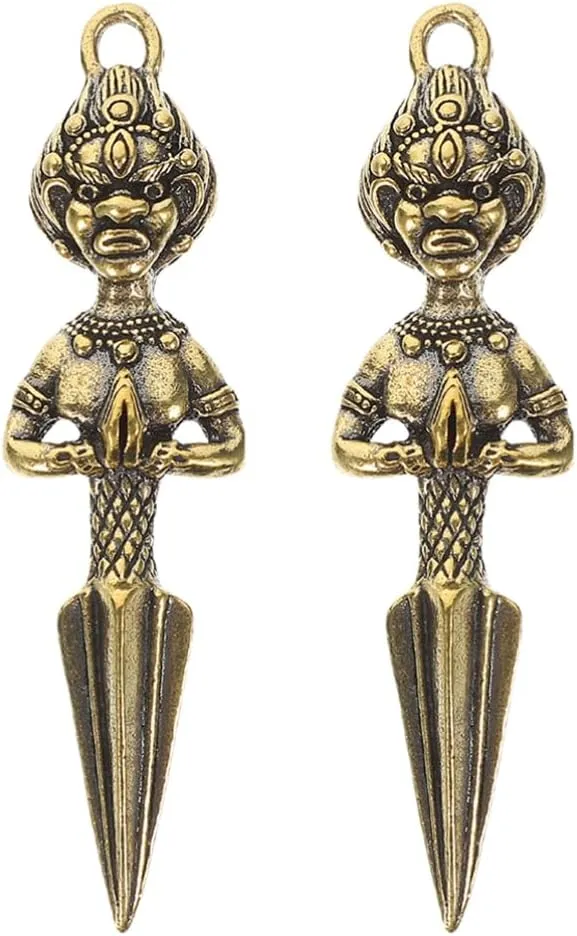 2 Pack Buddhism Phurba Keychain Feng Shui Jewelry Decor Brass Ornaments for Religious Ornaments Plant Decor