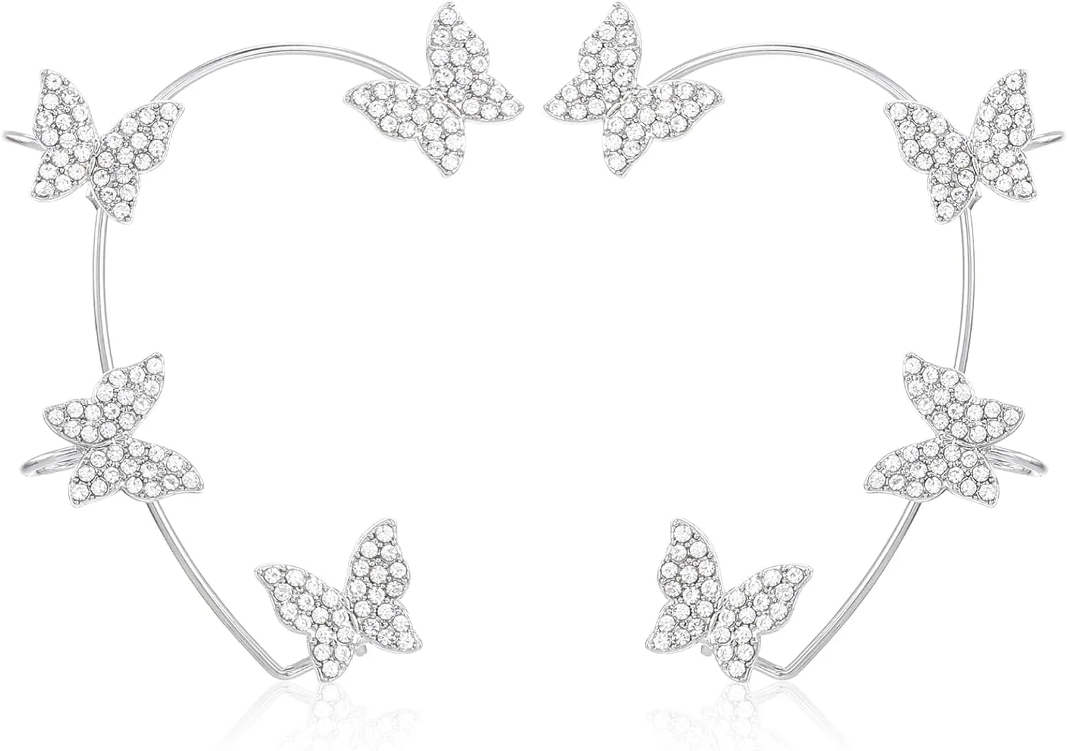 2 Pcs Butterfly Ear Cuff, Silver Ear Wrap Earrings No Piercing, Easy to Apply Metal C-rings Design Glitter Fairy Ear-cuffs Jewelry for Women, Gift for Her (Silver, 1.37 x 6.48 Inches)