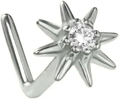 20G S925 Sterling Silver L-Shaped Nose Rings Studs for Women Cubic Zirconia Sun Eight-Pointed Star Nose Rings Hypoallergenic Nostril Nose Piercing Jewelry
