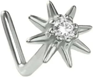 20G S925 Sterling Silver L-Shaped Nose Rings Studs for Women Cubic Zirconia Sun Eight-Pointed Star Nose Rings Hypoallergenic Nostril Nose Piercing Jewelry