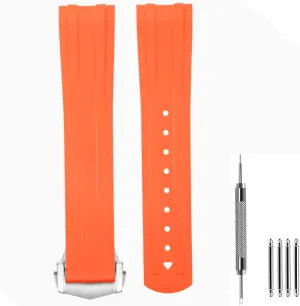 20mm FKM Rubber Band, compatible with Omega Seamaster Diver 300mm Watch - 316L Stainless Steel Foldover Clasp - 20 Quick Release Curved End strap for Omega Moonswatch