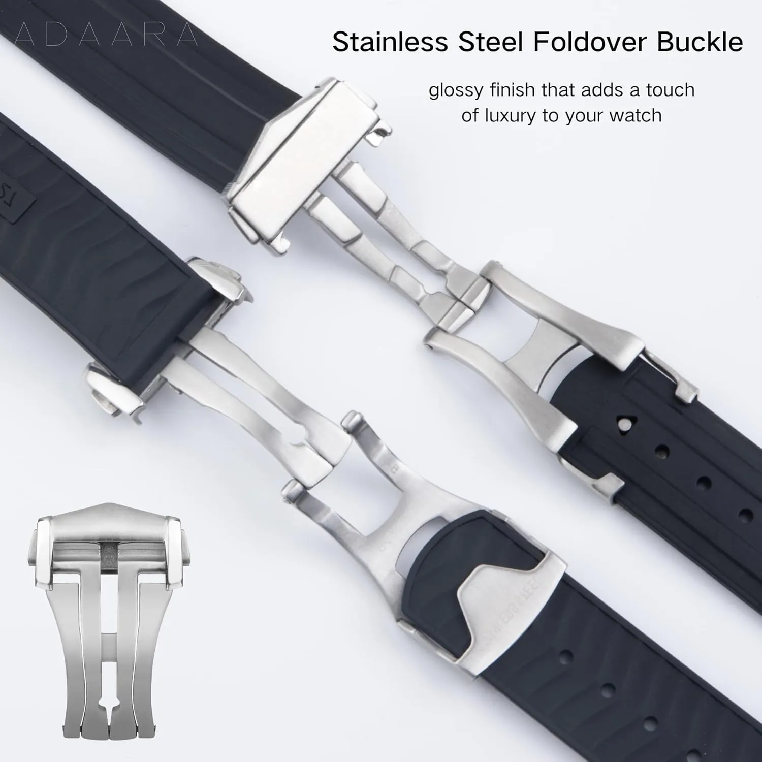 20mm FKM Rubber Band, compatible with Omega Seamaster Diver 300mm Watch - 316L Stainless Steel Foldover Clasp - 20 Quick Release Curved End strap for Omega Moonswatch