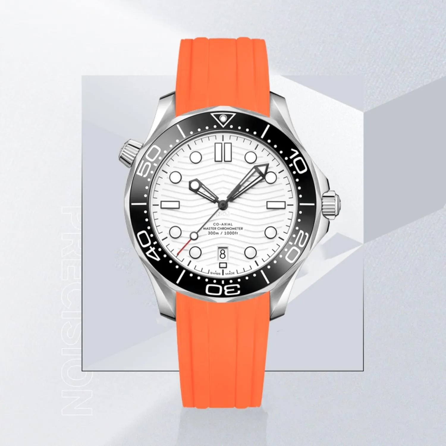 20mm FKM Rubber Band, compatible with Omega Seamaster Diver 300mm Watch - 316L Stainless Steel Foldover Clasp - 20 Quick Release Curved End strap for Omega Moonswatch