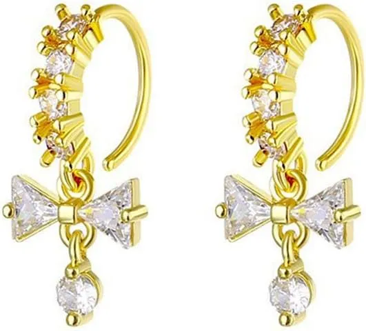 2Pcs 20G CZ Bowknot Dangle Nose Rings for Women 316L Surgical Steel Crystal Bow Hoop Nose Ring Dangling Cartilage Earrings Nose Piercing Jewelry