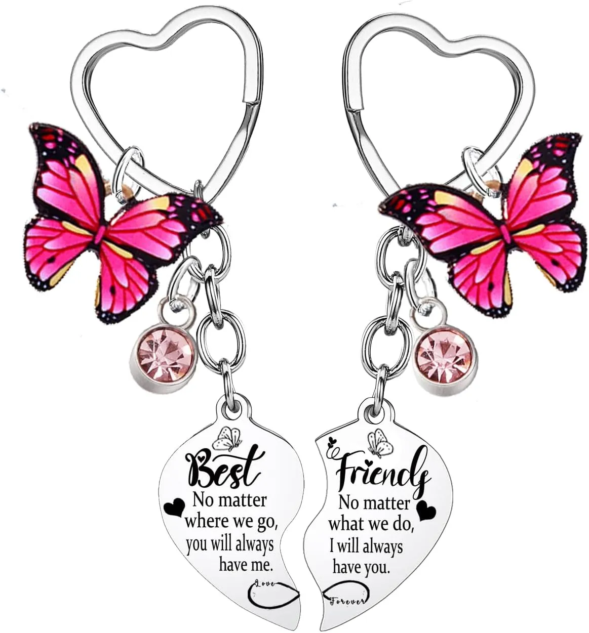 2PCs Best Friend Heart Matching Keychain Long Distance Friendship Gifts for Best Friend Keychain for 2 Friendship Keychain for Sister Friends Bestie Birthday Gifts Butterfly Charm Gifts