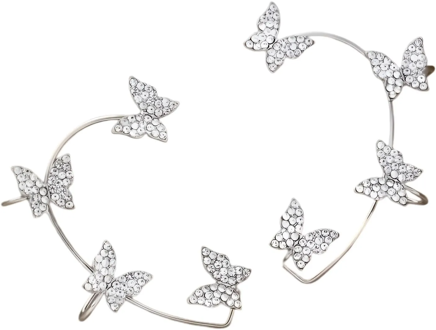 2PCS Ear Cuff Wrap for Women, No Piercing Clip On Jewelry Silvery Fairy Climber Hoops | Non Pierced Clip On Prom Accessories | Gift Set with Rhinestone Butterfly Design