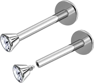 2Pcs Internally Threaded Surgical Steel 16g labret earrings Piercing Jewelry Lip Monroe 2.5mm flat head crystal More Choices