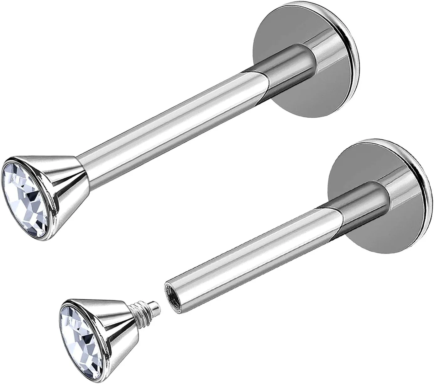 2Pcs Internally Threaded Surgical Steel 16g labret earrings Piercing Jewelry Lip Monroe 2.5mm flat head crystal More Choices