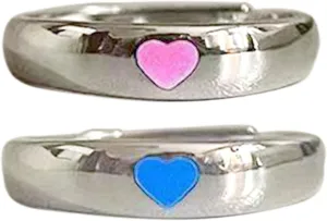 2X Fashion Blue Love-Heart Luminous for Women Fluorescent Glow in Dark Adjustable Couple Finger Jewelry Alloy
