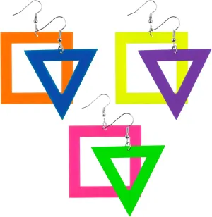 3 Pairs 80s 90s Neon Earrings for Women Retro Pendant Acrylic Jewelry Lightning Drop Dangle for 80's Outfit Costume Dancing Party Accessories