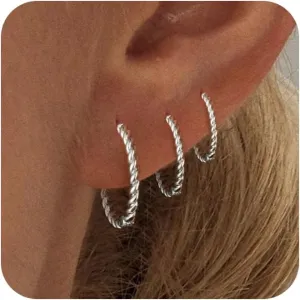 3 Pairs Gold/Silver Hoop Earrings Set for Women,Dainty Cubic Zirconia Hoop Earrings Women Stack Hypoallergenic Trendy Pack Jewelry