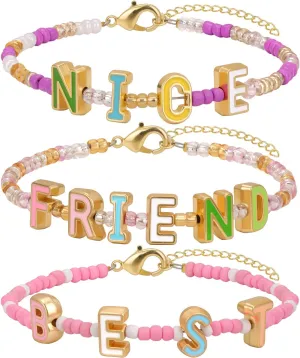 3 PCS Friendship Bracelets for Women,Colorful Beads BFF Enamel Letter Initial Bracelet Cute Stretch Stackable Bracelets Preppy Aesthetic Stuff Summer Boho Y2K Jewelry Set