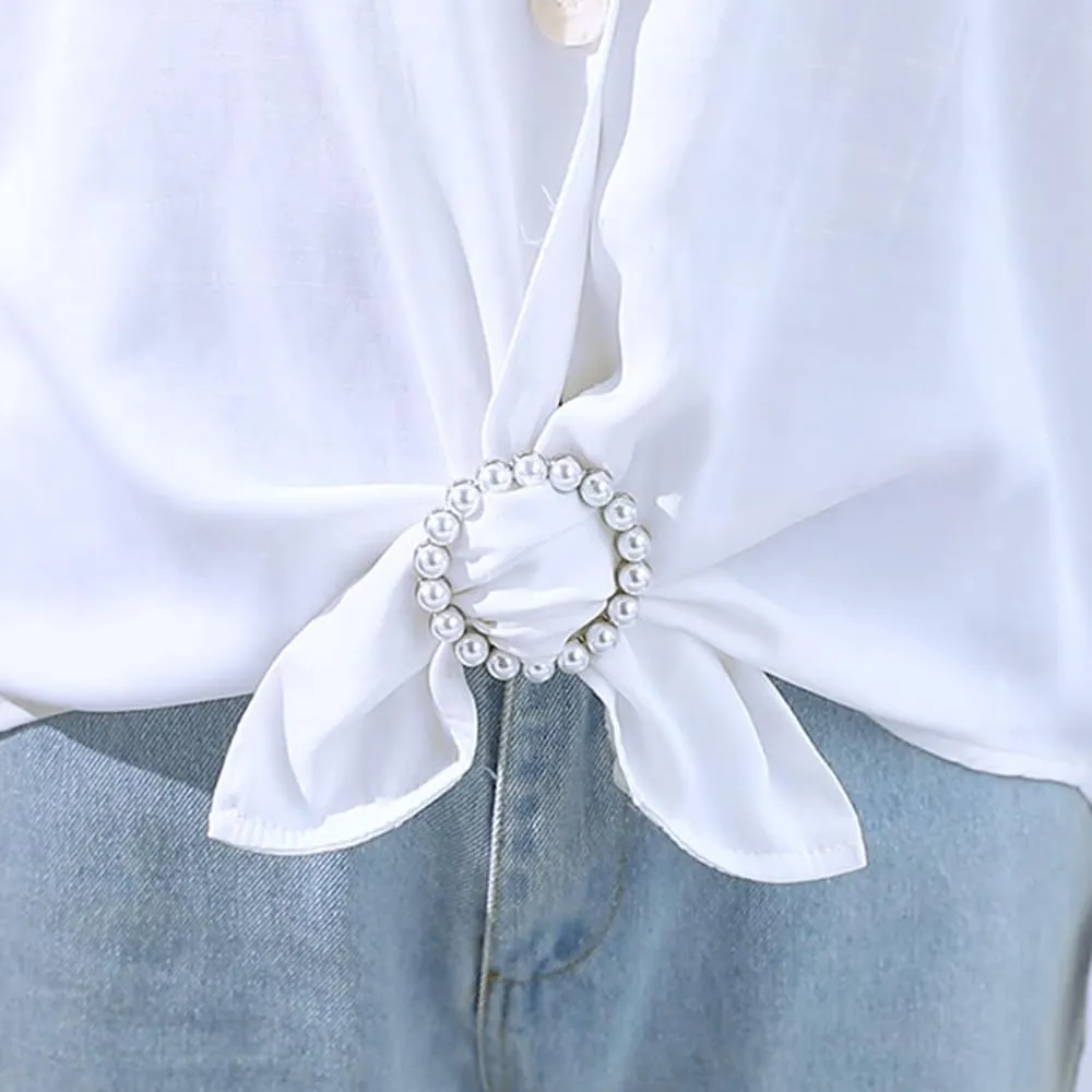 3 Pcs Scarf Ring Clip T Shirt Tie Clips for Women Pearl Scarf Ring Buckle Clips Circle Shirt Rhinestone Clips Waist Round Clothing Ring