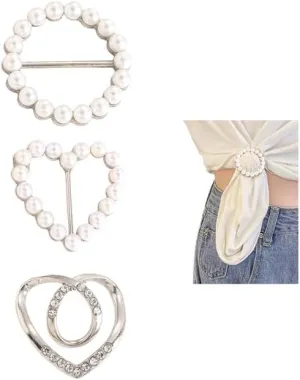 3 Pcs Scarf Ring Clip T Shirt Tie Clips for Women Pearl Scarf Ring Buckle Clips Circle Shirt Rhinestone Clips Waist Round Clothing Ring