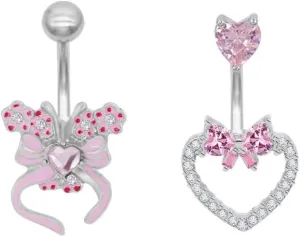 316L Surgical Steel Pink Heart Butterfly Belly Button Rings for Women Cute 14G CZ Crystal Belly Navel Rings 3/8 Inch Navel Curved Barbell Dainty Body Piercing Jewelry 2Pcs
