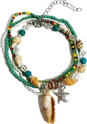 3/4 PCS Seashell Ankle Bracelets for Women Boho Beaded Bracelet Set Handmade Starfish Ankle Bracelet Beach Jewelry Gifts
