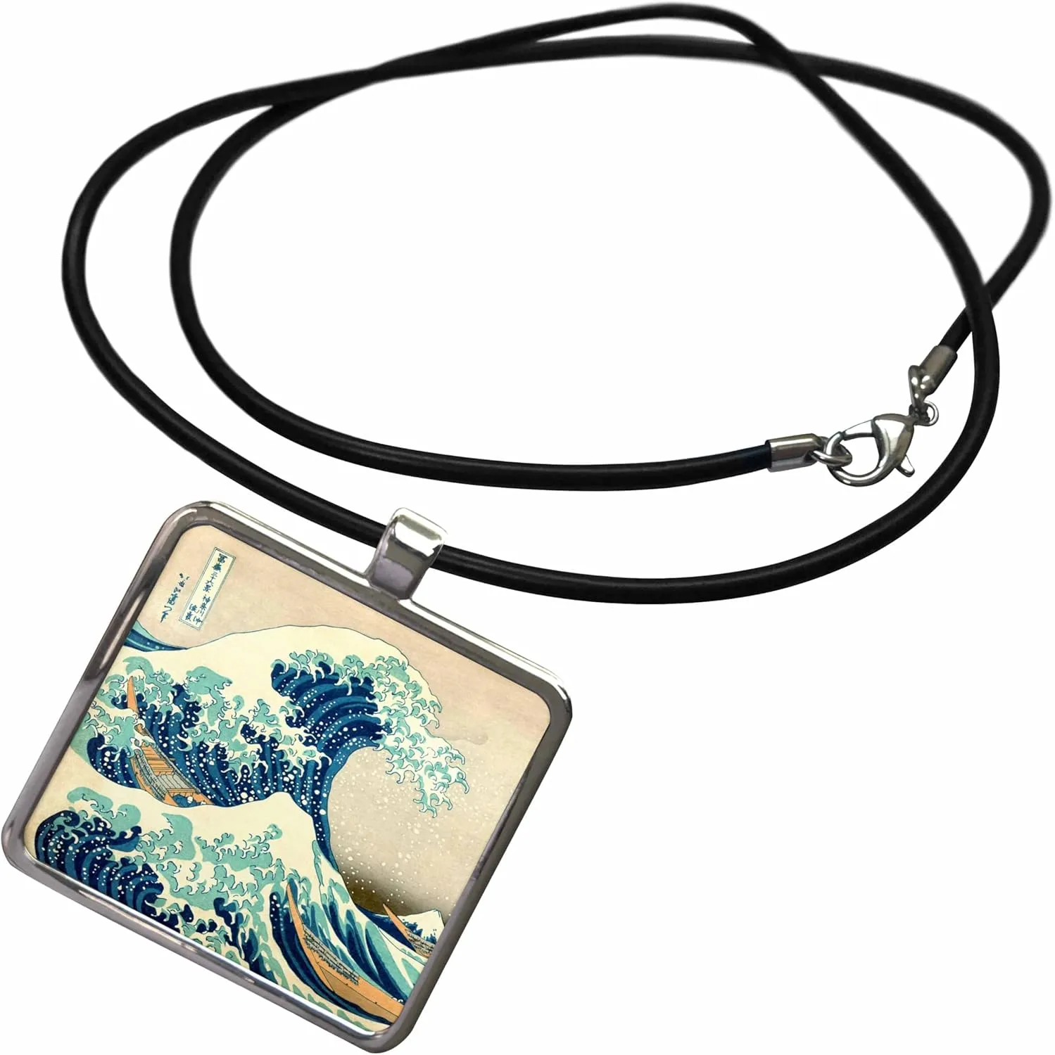 3dRose InspirationzStore Vintage Art - The Great Wave Off Kanagawa by Japanese Artist Hokusai - Dramatic Blue sea Ocean Ukiyo-e Print 1830 - Necklace with Rectangle Pendant (ncl_155631)