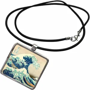 3dRose InspirationzStore Vintage Art - The Great Wave Off Kanagawa by Japanese Artist Hokusai - Dramatic Blue sea Ocean Ukiyo-e Print 1830 - Necklace with Rectangle Pendant (ncl_155631)