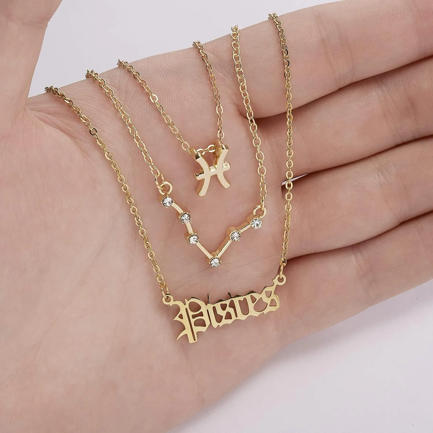 3Pcs 12 Constellation Zodiac Sign Layered Choker Necklaces Letter Astrology Horoscope with Message Card for Women Jewelry