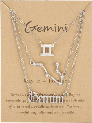 3Pcs 12 Constellation Zodiac Sign Layered Choker Necklaces Letter Astrology Horoscope with Message Card for Women Jewelry