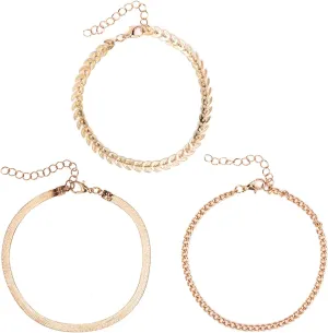 3pcs Women's Anklets, Lightweight Gold Anklet Alloy Waterproof Ankle Bracelets for Women Ankle Link Chain Set Foot Jewelry for Women