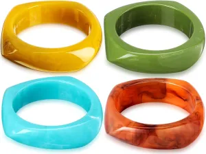 4 Pcs Colorful Square Acrylic Resin Bangle Bracelet Wide Geometric Irregular Wristbands Women