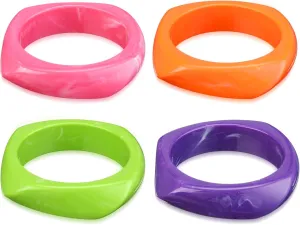 4 Pcs Colorful Square Acrylic Resin Bangle Bracelet Wide Geometric Irregular Wristbands Women