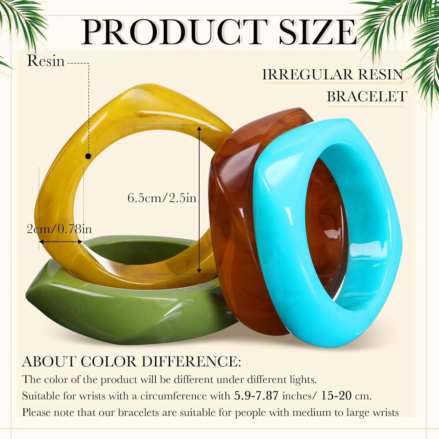 4 Pcs Colorful Square Acrylic Resin Bangle Bracelet Wide Geometric Irregular Wristbands Women