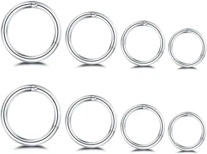 4Pairs Nose Rings Hoop Earrings for Women Men 6-12mm (16g silver)