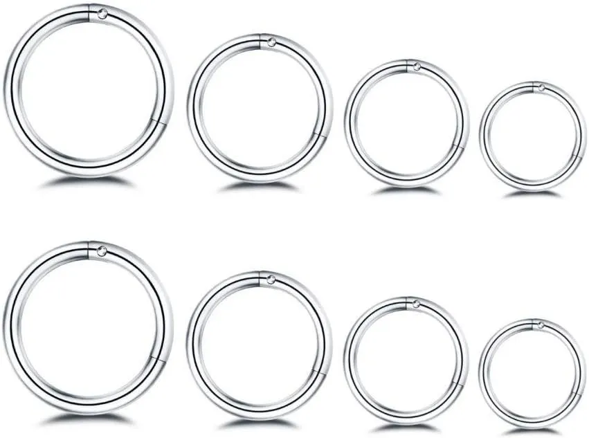 4Pairs Nose Rings Hoop Earrings for Women Men 6-12mm (16g silver)