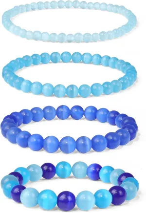 4pcs Beaded Bracelets for Women,Natural Healing Crystal Gemstones Bracelet,Anxiety Stress Relief Bracelet Handmade purple Jewelry Gifts for Women