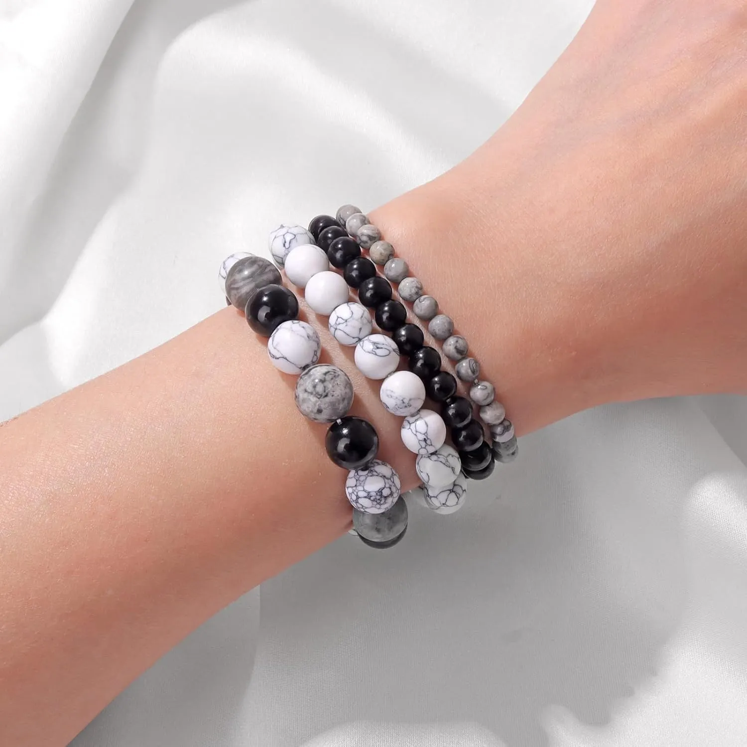 4pcs Beaded Bracelets for Women,Natural Healing Crystal Gemstones Bracelet,Anxiety Stress Relief Bracelet Handmade purple Jewelry Gifts for Women