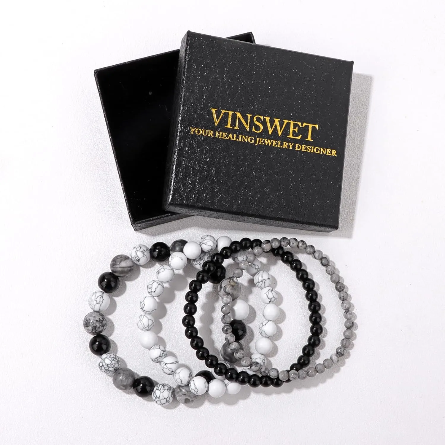 4pcs Beaded Bracelets for Women,Natural Healing Crystal Gemstones Bracelet,Anxiety Stress Relief Bracelet Handmade purple Jewelry Gifts for Women