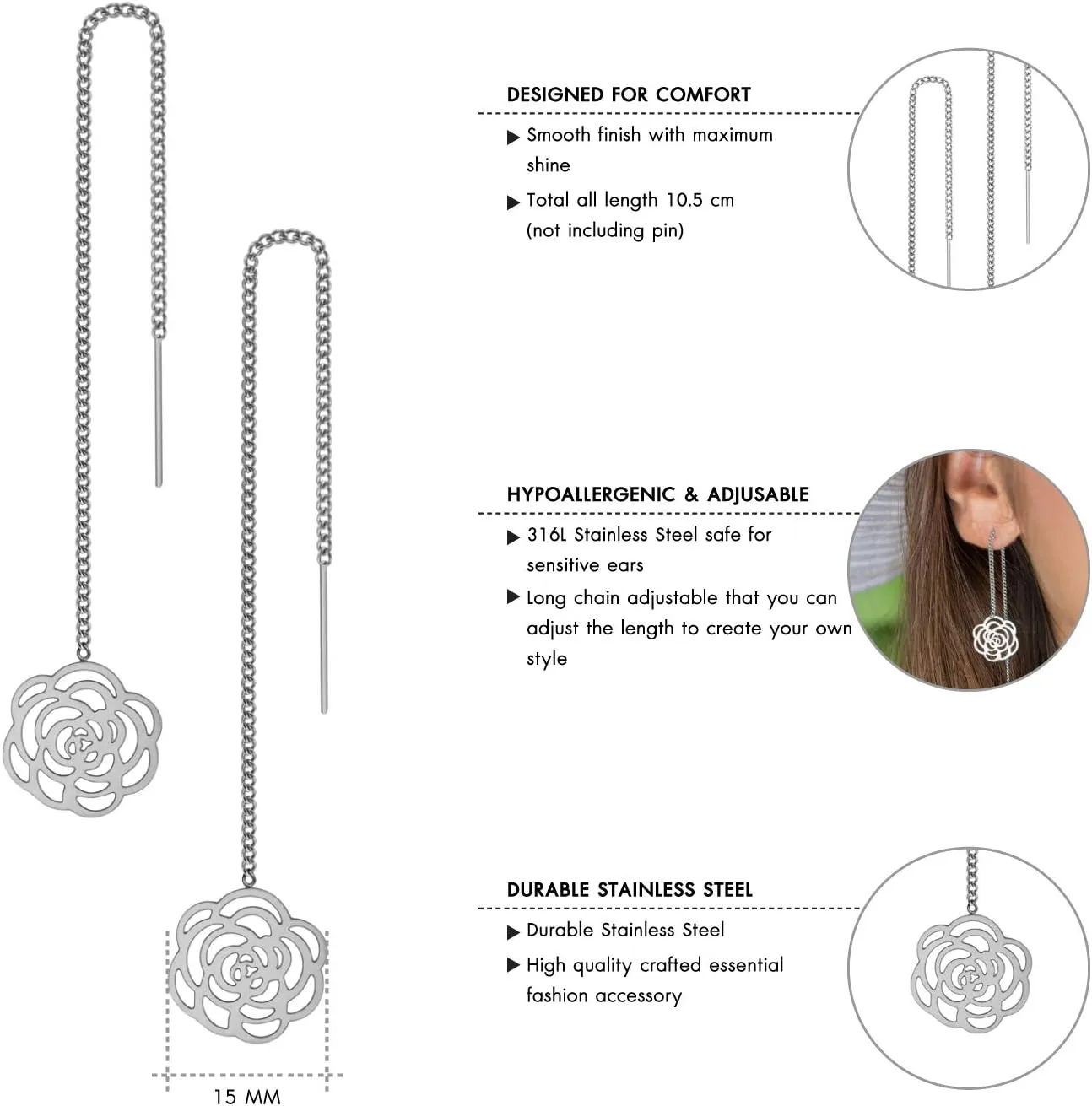 555Jewelry Womens Long Dangle Drop Dainty Flower Threader String Earrings