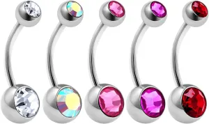 5Pcs Stainless Steel 14g 1/2 12mm Belly Button Rings Piercing Jewelry 8mm 5mm Crystal Ball More Choices