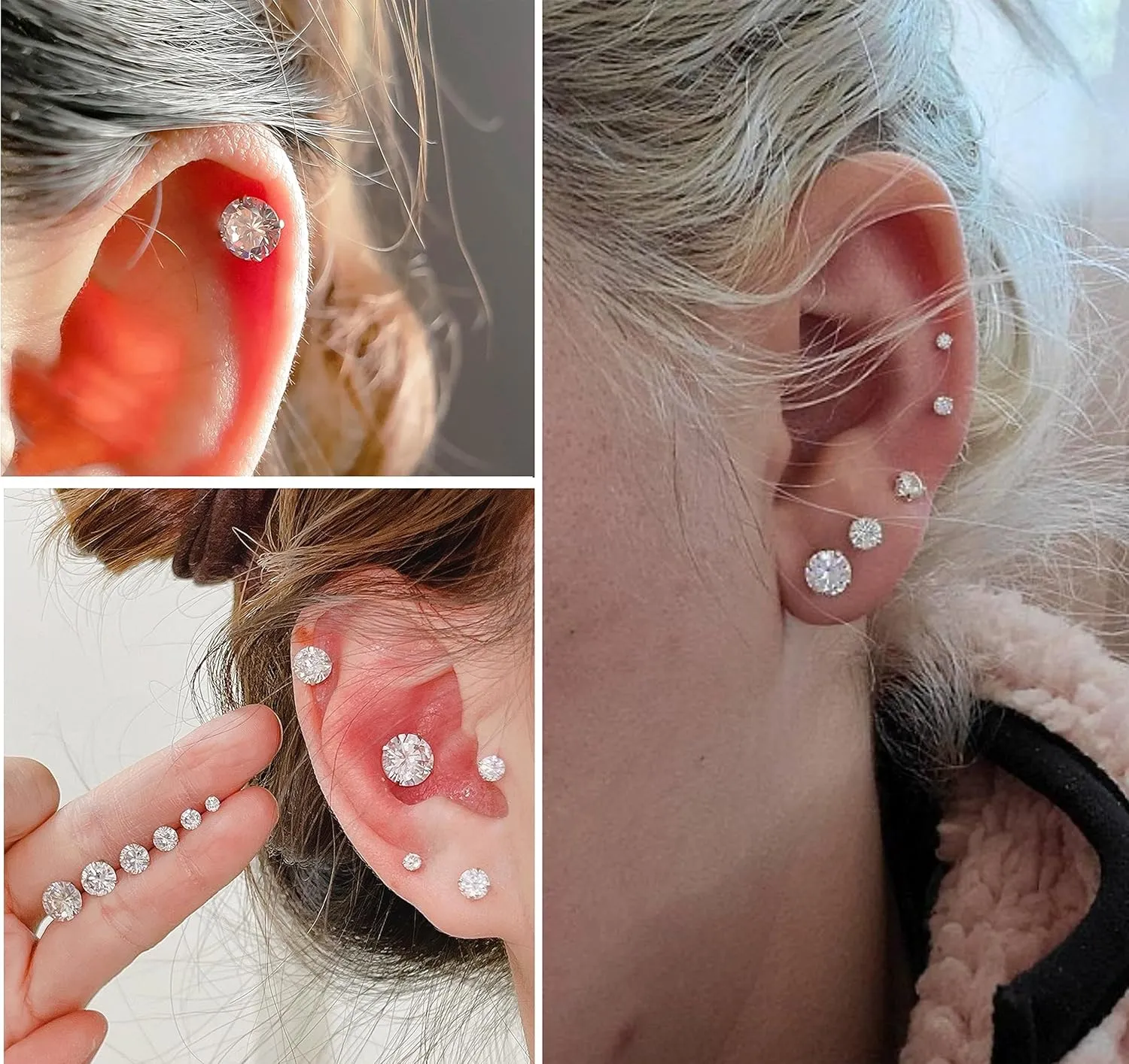 7Pairs 2-8mm Flat Back Stud Earrings Hypoallergenic Stainless Steel Earrings for Men Women Cubic Zirconia Simulated Diamond Cartilage Earrings Helix Tragus Piercing Flat Back Earrings 18G/20G