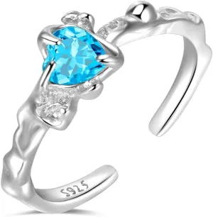 925 silver, Lake blue stone, amethyst,adjustable Promise ring, engagement ring, wedding ring, birthday gift, Valentine's Day gift, fashion jewelry gift