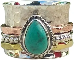 925 Silver Vintage Imitation Turquoise ringv Natural Turquoise Diamond Rings for Women Turquoise Silver Rings Jewelry Vintage Knuckle Rings Finger Index Ring Size 10