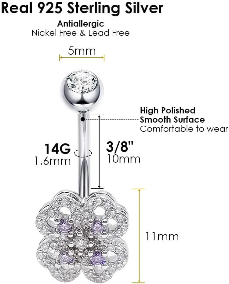 925 Sterling Silver 14G Belly Button Rings Clear CZ Navel Rings Body Piercing Jewelry