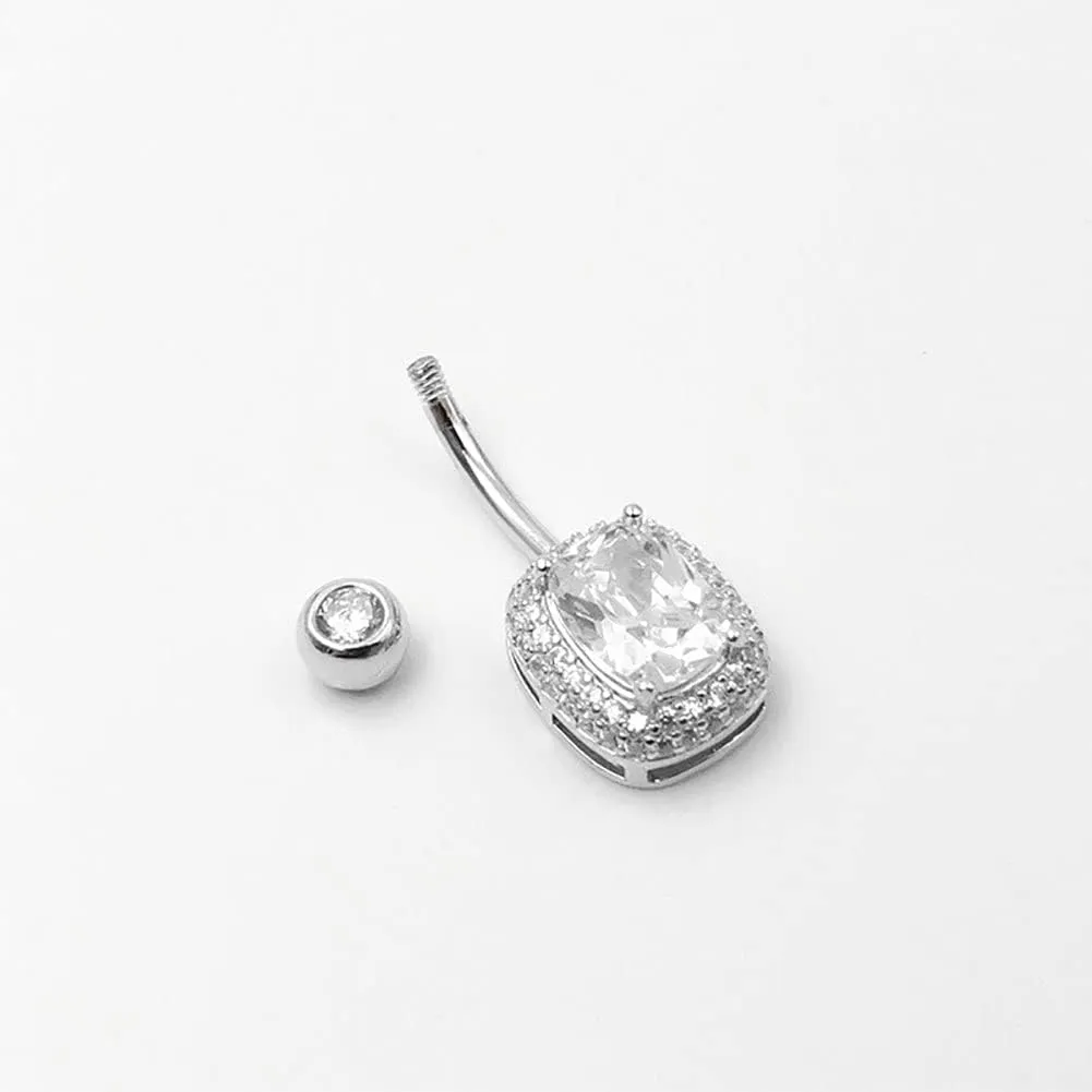 925 Sterling Silver 14G Belly Button Rings Clear CZ Navel Rings Body Piercing Jewelry