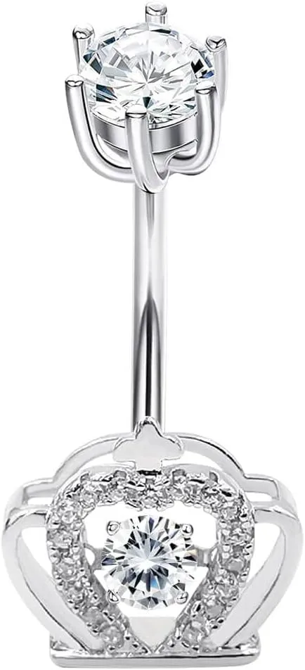 925 Sterling Silver 14G Belly Button Rings Clear CZ Navel Rings Body Piercing Jewelry