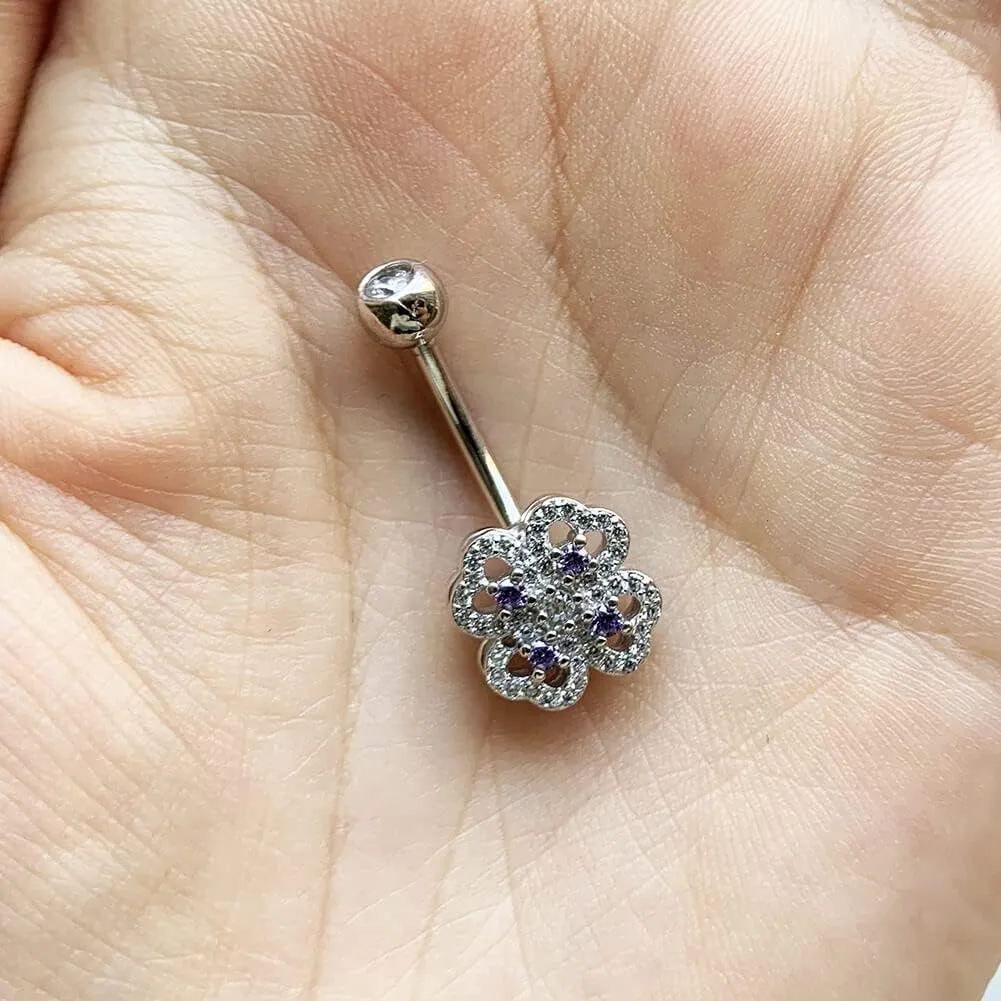 925 Sterling Silver 14G Belly Button Rings Clear CZ Navel Rings Body Piercing Jewelry